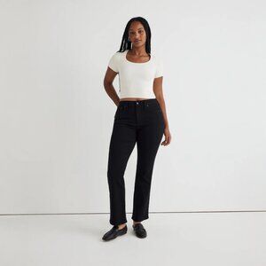 Madewell Petite Mid-Rise Kick Out Crop Bootcut Black Jeans 30P